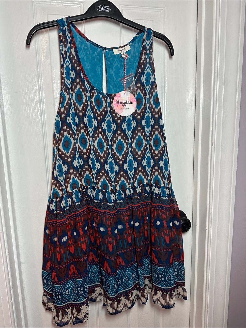 Hayden Teal, Brown & Red Boho Print Sleeveless Dress/Tunic NWT Medium 0022